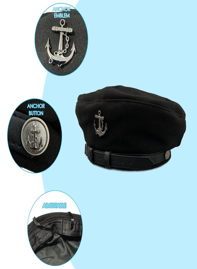 Paticr Women's Navy Beret Hats with Anchor, Chic British Military Berets Captain Hat Cabbie Paperboy Fall Cap (Black) - Image 4